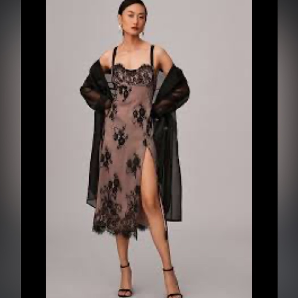Anthropologie Lace Side-Slit Slip Dress